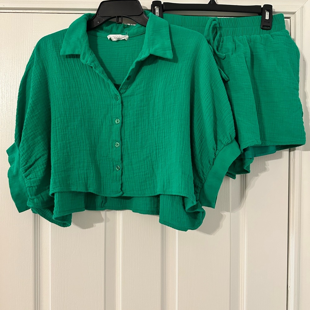 Vibrant Green Shirt and Shorts Set